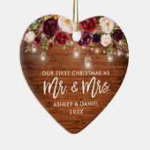 Rustige Bourgogne Floral Jar lights eerste kerstmi Keramisch Ornament (Rechts)