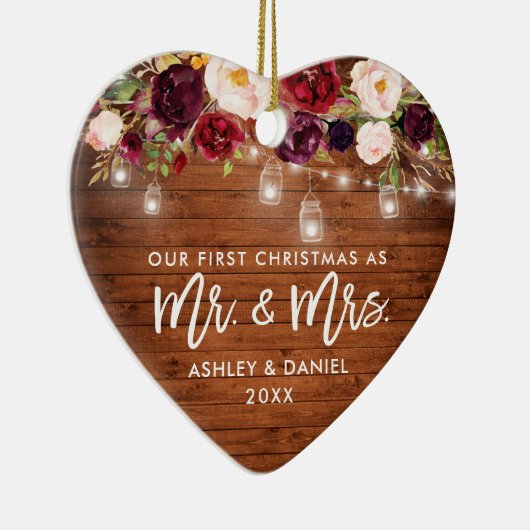 Rustige Bourgogne Floral Jar lights eerste kerstmi Keramisch Ornament (Rechts)