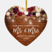 Rustige Bourgogne Floral Jar lights eerste kerstmi Keramisch Ornament (Voorkant)