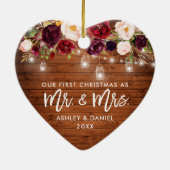 Rustige Bourgogne Floral Jar lights eerste kerstmi Keramisch Ornament (Achterkant)