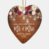 Rustige Bourgogne Floral Jar lights eerste kerstmi Keramisch Ornament (Links)