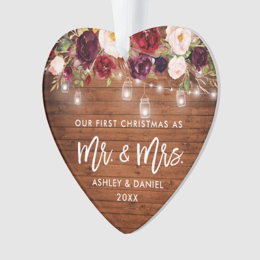 Rustige Bourgogne Floral Jar lights eerste kerstmi Ornament (voorkant)