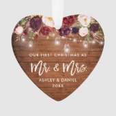 Rustige Bourgogne Floral Jar lights eerste kerstmi Ornament (voorkant)