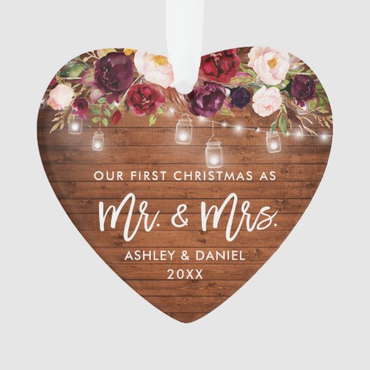 Rustige Bourgogne Floral Jar lights eerste kerstmi Ornament (voorkant)