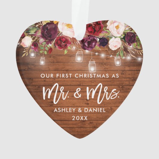 Rustige Bourgogne Floral Jar lights eerste kerstmi Ornament (achterkant)