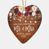 Rustige Bourgogne Floral licht eerste kerstmis Keramisch Ornament (Links)