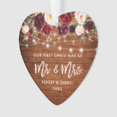 Rustige Bourgogne Floral licht eerste kerstmis Ornament (voorkant)