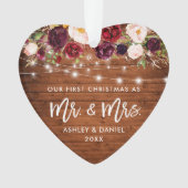 Rustige Bourgogne Floral licht eerste kerstmis Ornament (voorkant)