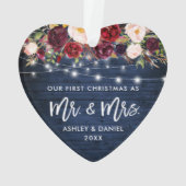 Rustige Bourgogne Floral licht kerstblauw Ornament (achterkant)