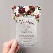Rustige Bourgogne Floral Mason Jar Wedding Acryl Uitnodigingen (Insitu (Draagbaar))