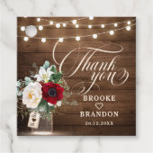 Rustige Bourgogne Floral Mason Jar Wedding Bedankjes Labels (Voorkant)