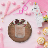 Rustige Bourgogne Floral Mason Jar Wedding Papieren Bordje (Feest)
