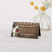 Rustige Bourgogne Floral Mason Jar Wedding Plaatskaartje (Achterkant)