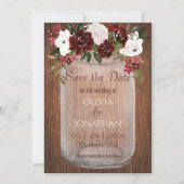 Rustige Bourgogne Floral Mason Jar Wedding Save The Date (Voorkant)