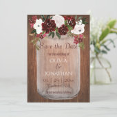 Rustige Bourgogne Floral Mason Jar Wedding Save The Date (Staand voorkant)