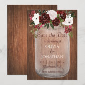 Rustige Bourgogne Floral Mason Jar Wedding Save The Date (Voorkant / Achterkant)