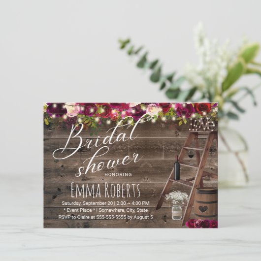 Rustige Bourgogne Floral Vrijgezellenfeest van de  Kaart (Staand voorkant)