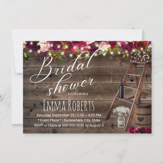 Rustige Bourgogne Floral Vrijgezellenfeest van de Kaart (Voorkant)