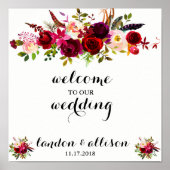 Rustige Bourgogne Floral Waterverf bruiloft Poster (Voorkant)