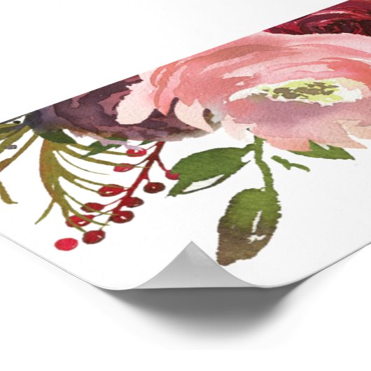 Rustige Bourgogne Floral Wedding 8 Tafel Poster (Hoek)