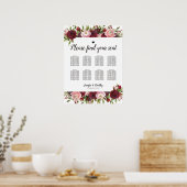 Rustige Bourgogne Floral Wedding 8 Tafel Poster (Keuken)