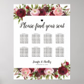 Rustige Bourgogne Floral Wedding 8 Tafel Poster (Voorkant)