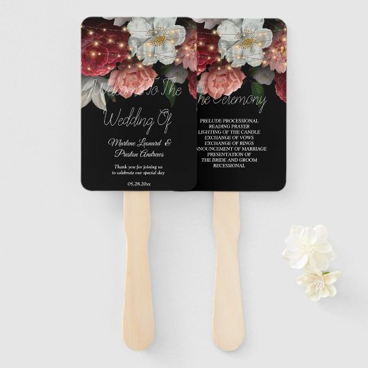 Rustige Bourgogne Florale snaarlampen Berichten Handwaaier (Voorkant en achterkant)