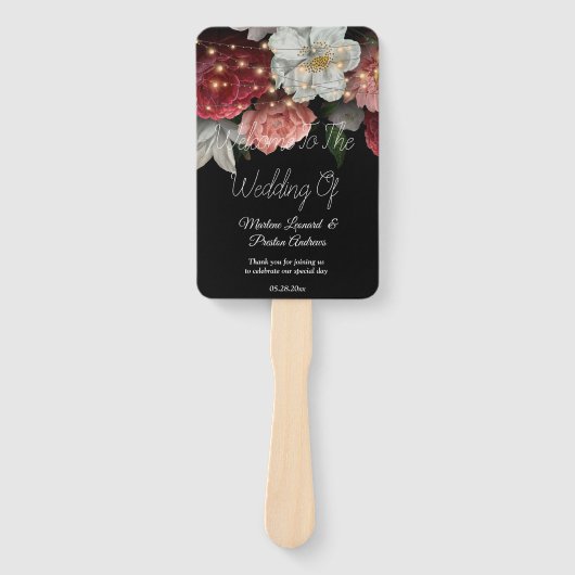 Rustige Bourgogne Florale snaarlampen Berichten Handwaaier (Voorkant)