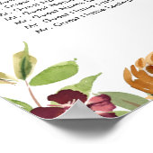 Rustige Bourgogne Herfst Floral Wedding Seating Poster (Hoek)