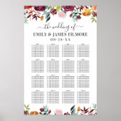 Rustige Bourgogne Herfst Floral Wedding Seating Poster (Voorkant)