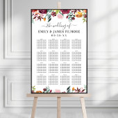 Rustige Bourgogne Herfst Floral Wedding Seating Poster