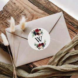Rustige Bourgogne Monogram Wedding Envelope-zegels Ronde Sticker