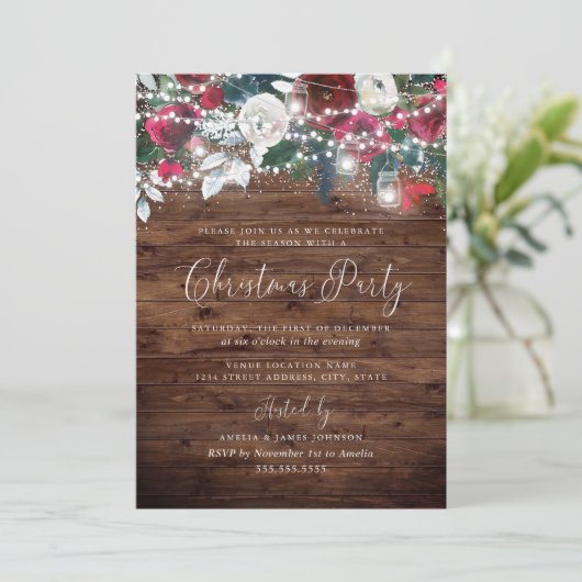 Rustige Bourgogne Red Festive Light Garden Kerstmi Kaart (Staand voorkant)