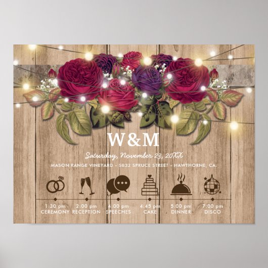 Rustige Bourgogne Red Floral dag tijdlijn Poster (Voorkant)