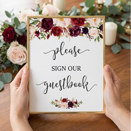 Rustige Bourgogne Rode Floral bruiloft Poster