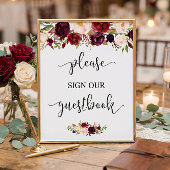 Rustige Bourgogne Rode Floral bruiloft Poster