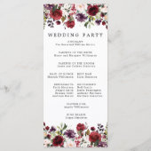 Rustige Bourgogne Rode Florale bruiloft Programmakaart (Achterkant)
