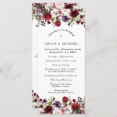 Rustige Bourgogne Rode Florale bruiloft Programmakaart (Voorkant / Achterkant)