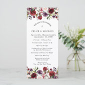 Rustige Bourgogne Rode Florale bruiloft Programmakaart (Staand voorkant)