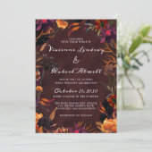 Rustige Bourgogne Rode Oranje Paarse Herfst Floral Kaart (Staand voorkant)