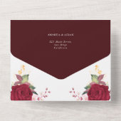 Rustige Bourgogne Romantic Red Floral Wedding All In One Uitnodiging (Achterkant)