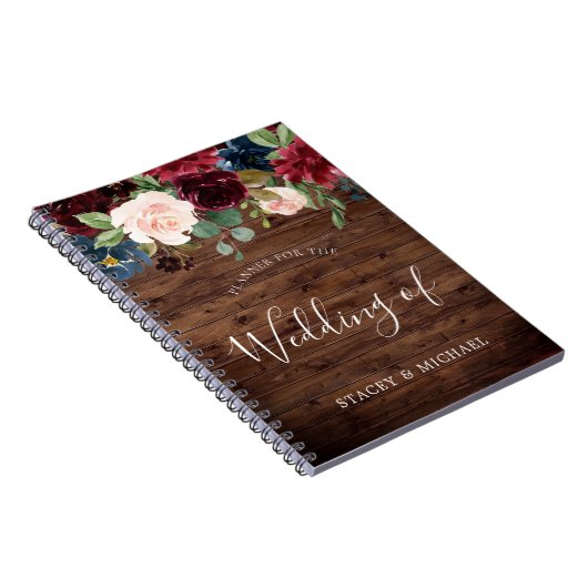 Rustige Bourgogne Roodwijn - Floral Wedding Planne Notitieboek (Rechterzijde)