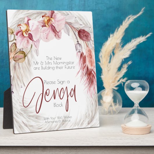 Rustige Bourgogne roze ivory pampas grass Block Fotoplaat (Zijkant)