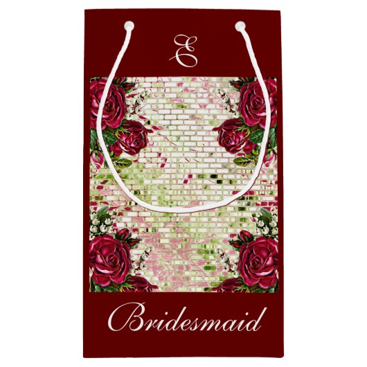 Rustige Bourgogne Rozen Bridesmaid Monogram Klein Cadeauzakje (Achterkant)