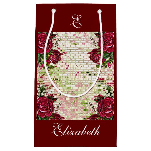 Rustige Bourgogne Rozen Bridesmaid Monogram Klein Cadeauzakje (Voorkant)