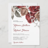 Rustige Bourgogne Rozen in één QR-code bruiloft Kaart (Voorkant)