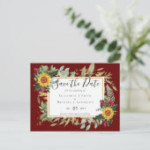 Rustige Bourgogne Rozen Zonnebloemen besparen de d Briefkaart (Staand voorkant)