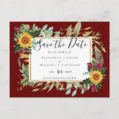 Rustige Bourgogne Rozen Zonnebloemen besparen de d Briefkaart (Voorkant)