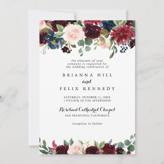 Rustige Bourgogne traditionele bruiloft Kaart (Voorkant)