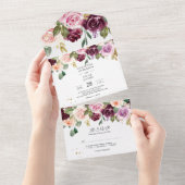 Rustige Bourgogne Waterverf Flowers & Gold Drups All In One Uitnodiging (Afscheurbaar)